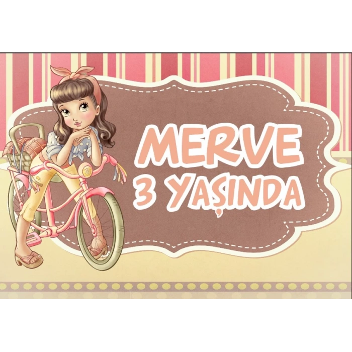 Bisikletli Kız Temalı Doğum Günü Afişi 35X50 cm