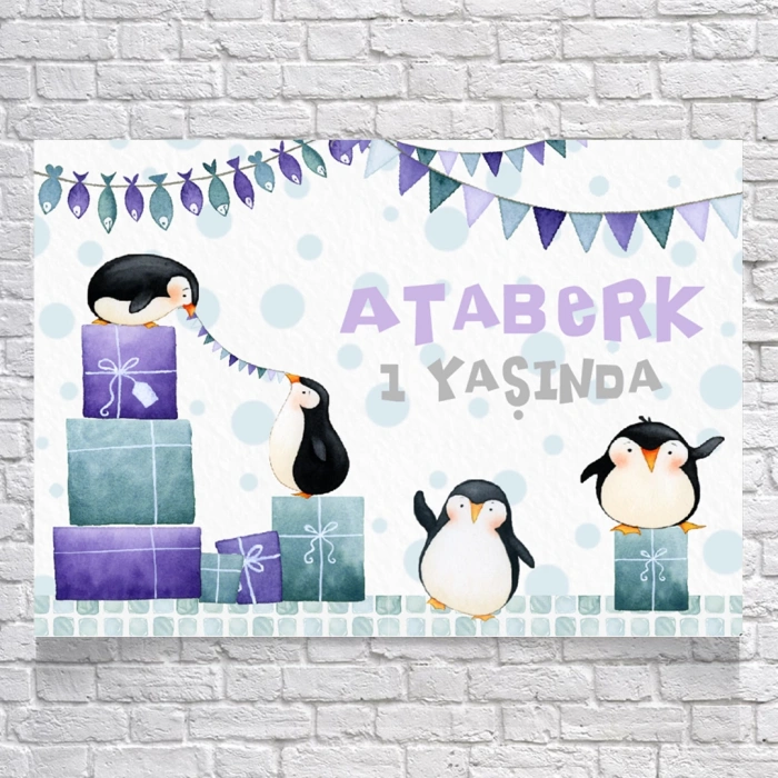 Penguen Temalı Doğum Günü Afişi 35X50 cm