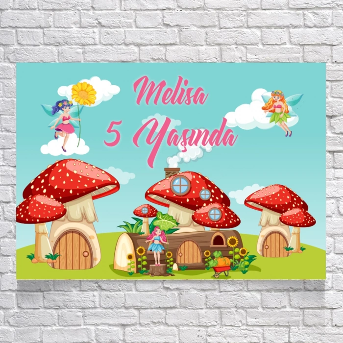 Peri ve Mantar Ev Temalı Doğum Günü Afişi 35X50 cm