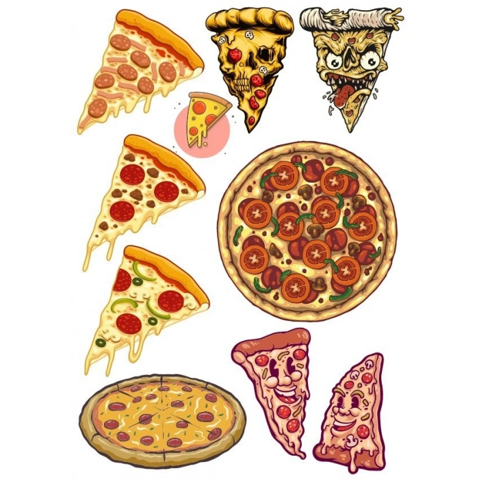 Pizza Sticker Set 10 Parça Telefon, Tablet, Defter, Laptop Sticker