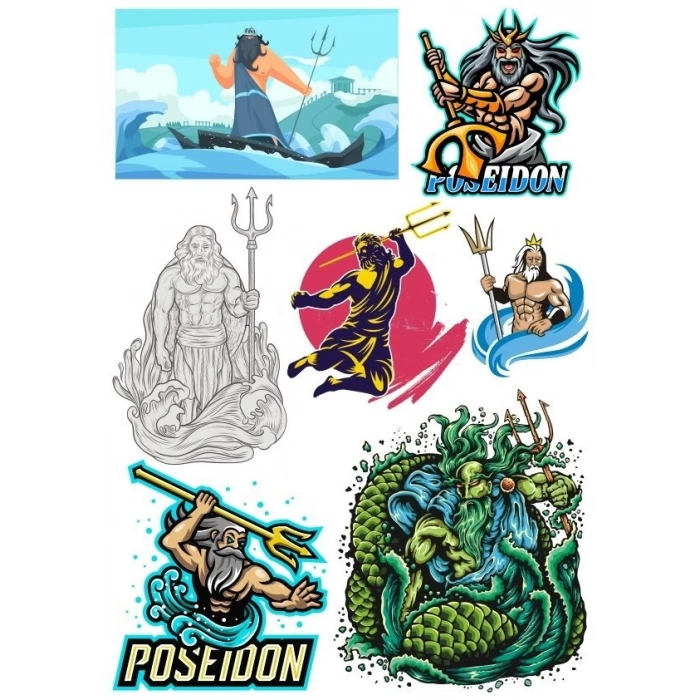 Poseidon Sticker Set-1 9 Parça Telefon, Tablet, Defter, Laptop Sticker