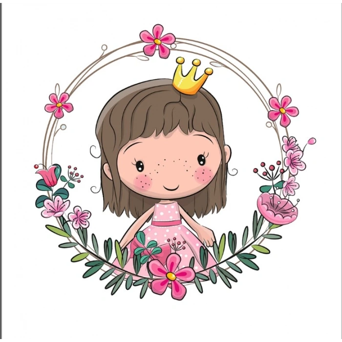 Prenses Kız Çiçek Çerçeveli Duvar Stickerı