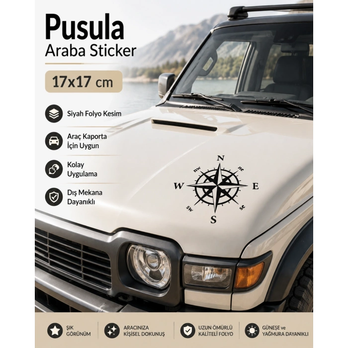 Pusula Araba Sticker 17x17 Cm Siyah