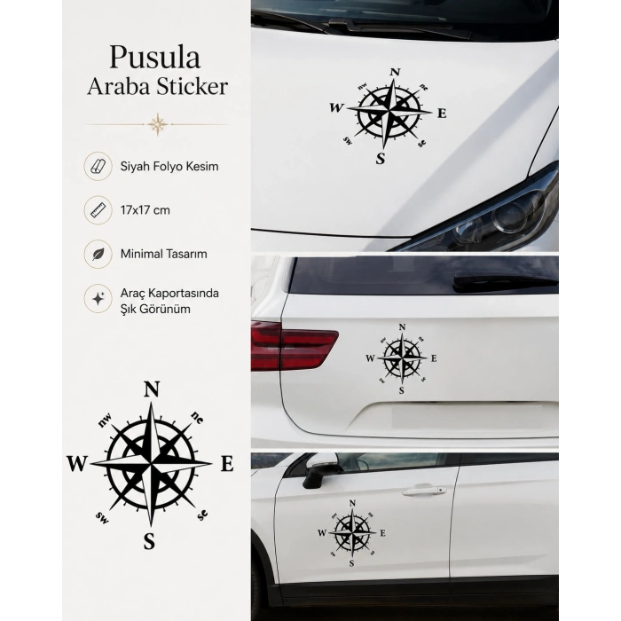 Pusula Araba Sticker 17x17 Cm Siyah