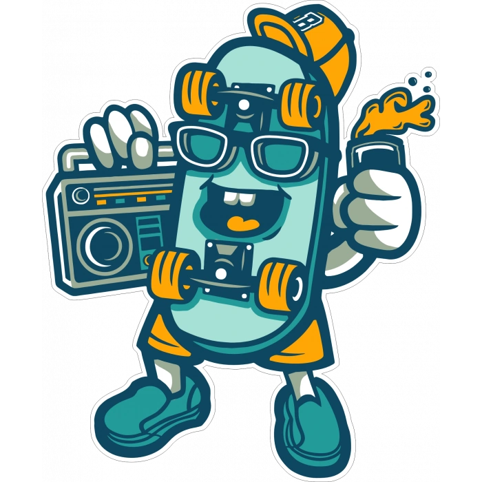 Radyo Dinleyen Kaykay Sticker 10x10 cmRenkli Sticker