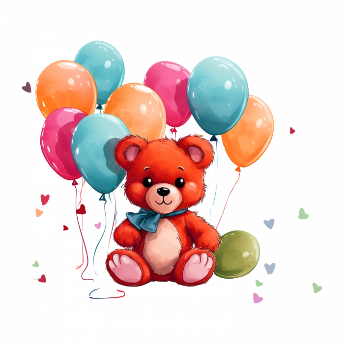 Renkli Balonlu Kırmızı Ayıcık Duvar Stickerı