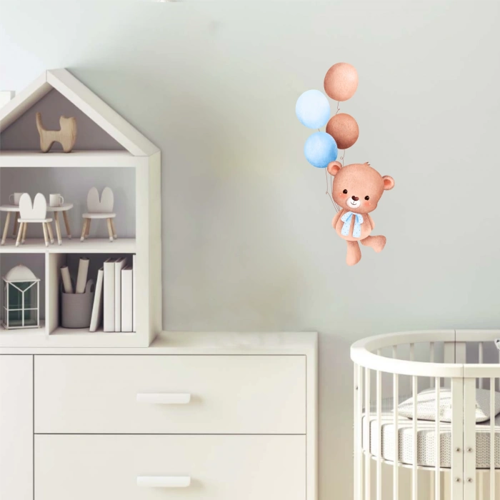 Renkli Balonlu Neşeli Ayıcık Duvar Stickerı