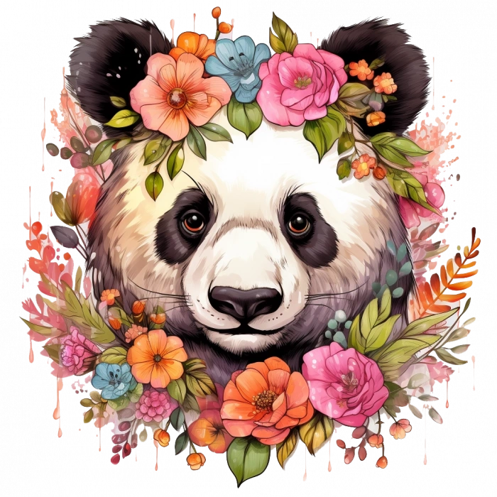 Renkli Çiçek Taçlı Panda Duvar Stickerı