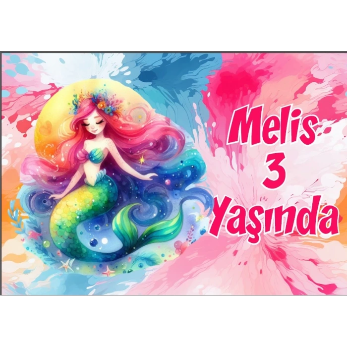 Renkli Deniz Kızı Doğum Günü Afişi 100X150 cm