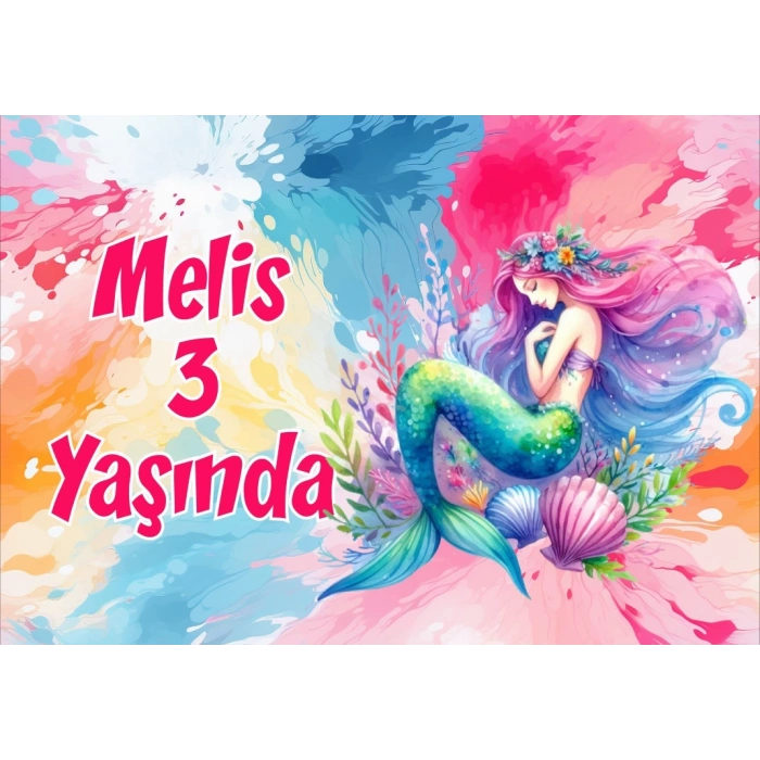Renkli Deniz Kızı Doğum Günü Afişi 70X100 cm