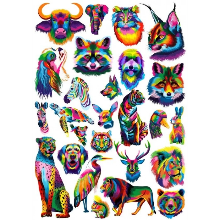 Renkli Hayvanlar Sticker Set 1 20 Parça Telefon, Tablet, Defter, Laptop Sticker