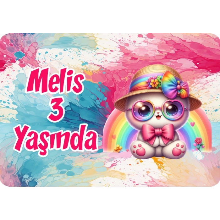 Renkli Kedicik Doğum Günü Afişi 70X100 cm