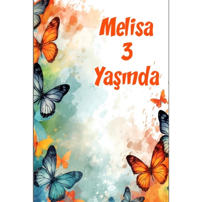 Renkli Kelebekler Temalı Doğum Günü Afişi -2 35X50 cm