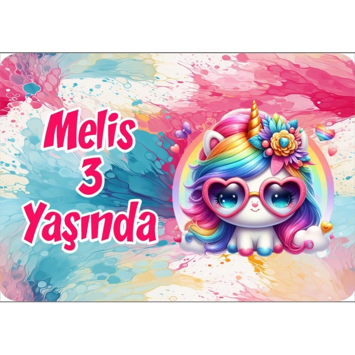 Renkli Unicorn Doğum Günü Afişi 100X150 cm