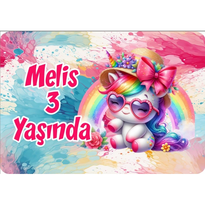 Renkli Unicorn Doğum Günü Afişi 35X50 cm