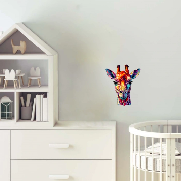 Renkli Yüzlü Zürafa Duvar Stickerı