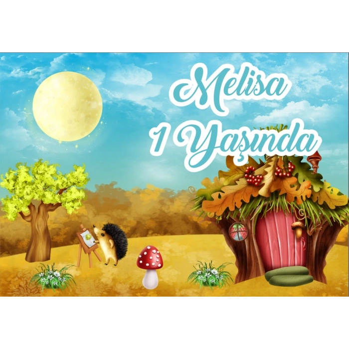 Resim Yapan kirpi Temalı Doğum Günü Afişi 70X100 cm