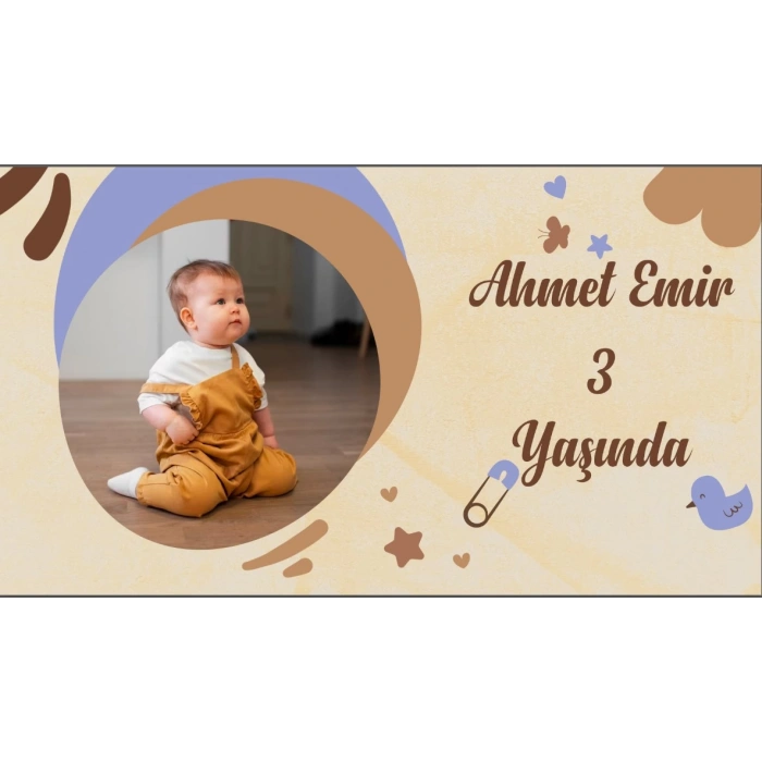 Resimli Bebek Temalı Doğum Günü Afişi 100X150 cm