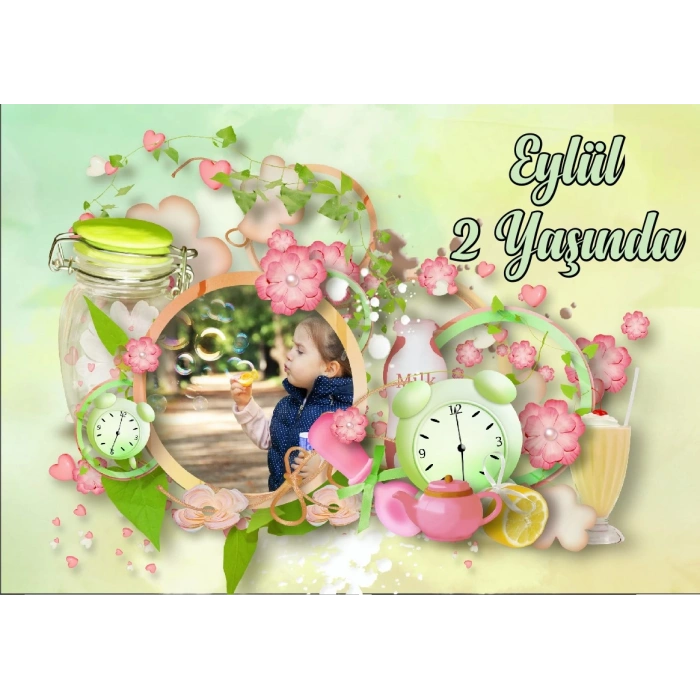 Resimli Çiçek Temalı Doğum Günü Afişi 100X150 cm