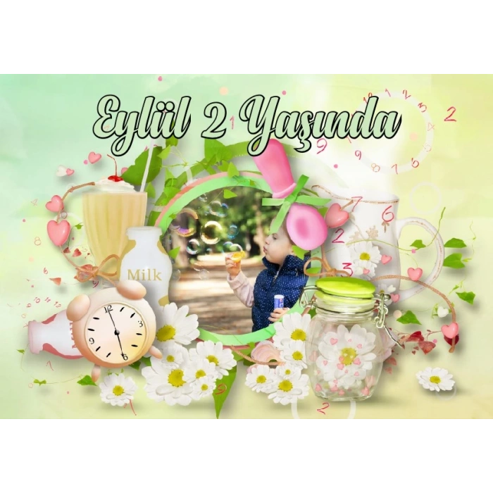 Resimli Çiçek Temalı Doğum Günü Afişi 35X50 cm