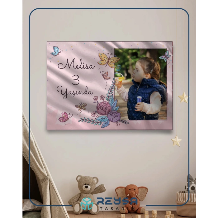 Resimli Pembe Çiçekler Temalı Doğum Günü Afişi 70X100 cm