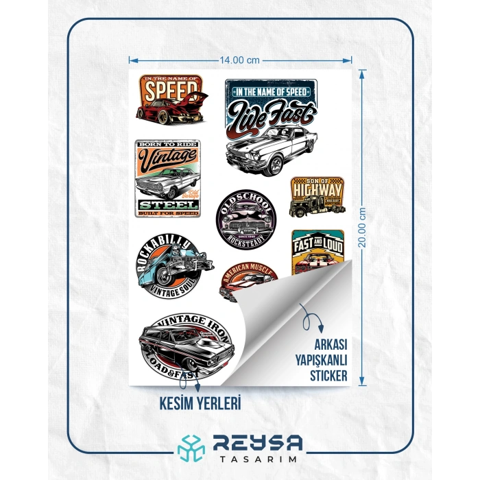 Retro Arabalar Sticker 1 10 Parça Telefon, Tablet, Defter, Laptop Sticker