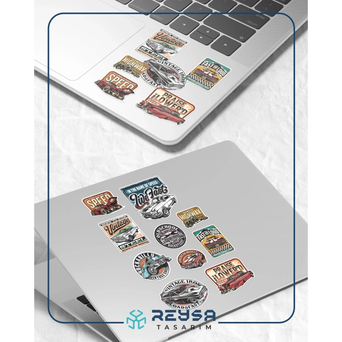 Retro Arabalar Sticker 1 10 Parça Telefon, Tablet, Defter, Laptop Sticker