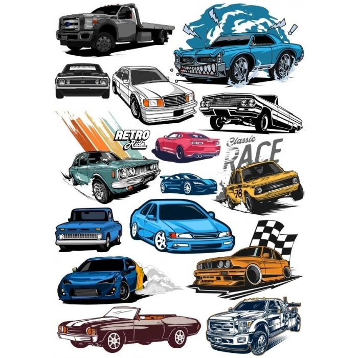 Retro Arabalar Sticker Set 3 14 Parça Telefon, Tablet, Defter, Laptop Sticker