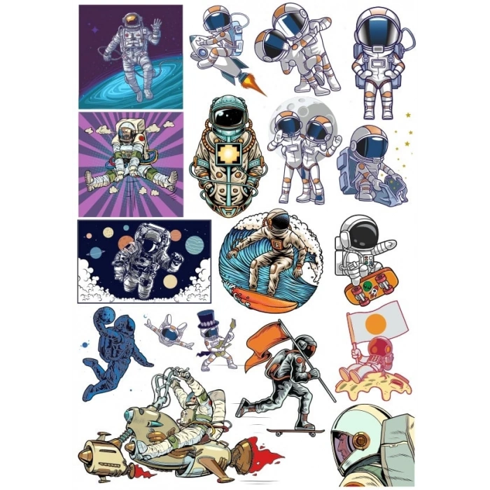 Retro Astronot Sticker Set 3 18 Parça Telefon, Tablet, Defter, Laptop Sticker