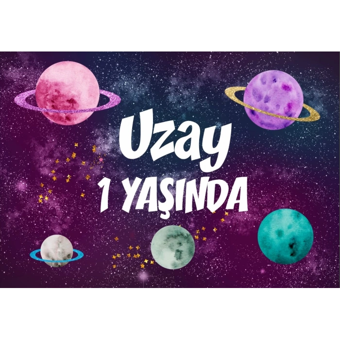 Uzay Temalı Doğum Günü Afişi 35X50 cm