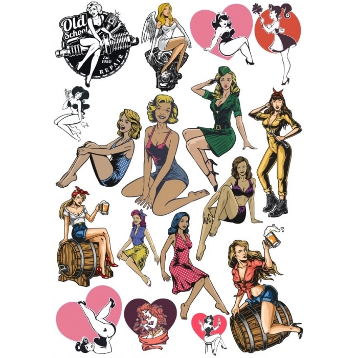 Retro Kadın Sticker Set 16 Parça Telefon, Tablet, Defter, Laptop Sticker