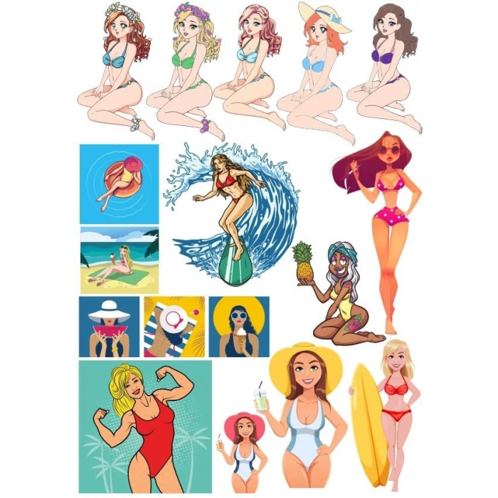 Retro Kadın Sticker Set 2 15 Parça Telefon, Tablet, Defter, Laptop Sticker