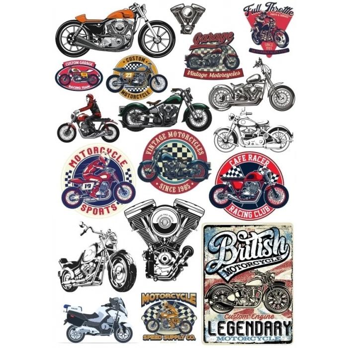 Retro Motorsiklet Sticker Set 16 Parça Telefon, Tablet, Defter, Laptop Sticker
