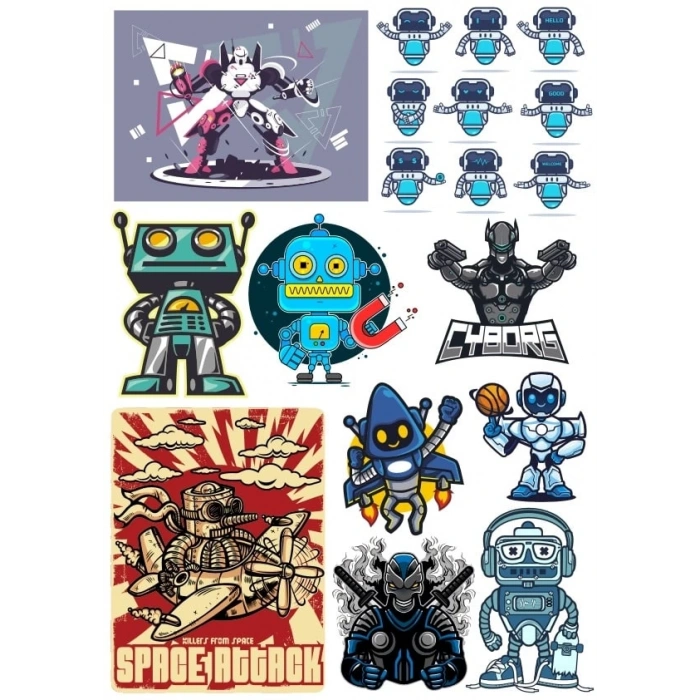 Retro Robot Sticker Set 13 Parça Telefon, Tablet, Defter, Laptop Sticker