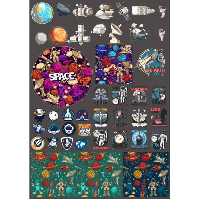Retro Uzay Sticker Set 15 Parça Telefon, Tablet, Defter, Laptop Sticker