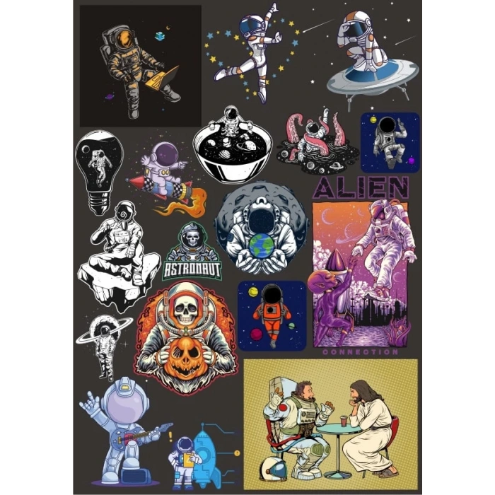 Retro Uzay Sticker Set 5 20 Parça Telefon, Tablet, Defter, Laptop Sticker