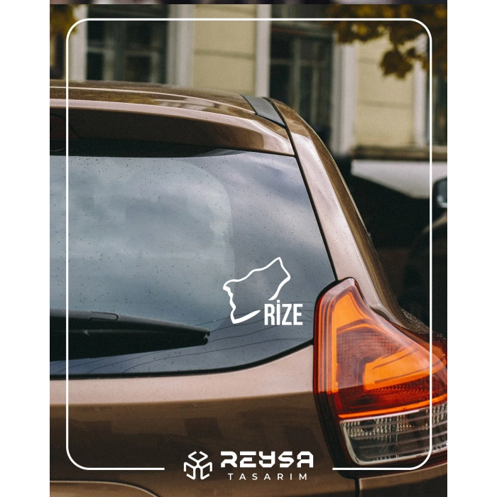 Rize Harita Araba Sticker 17x17 Cm Beyaz