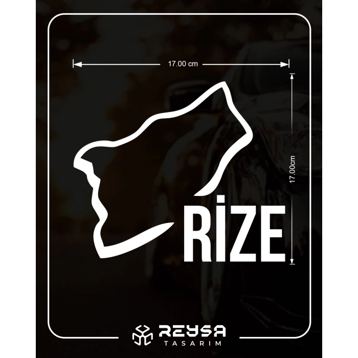 Rize Harita Araba Sticker 17x17 Cm Beyaz