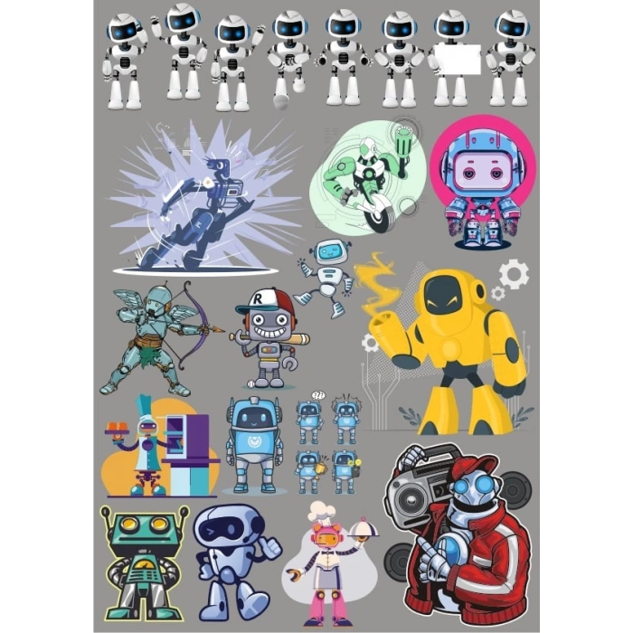Robot Sticker Set 20 Parça Telefon, Tablet, Defter, Laptop Sticker