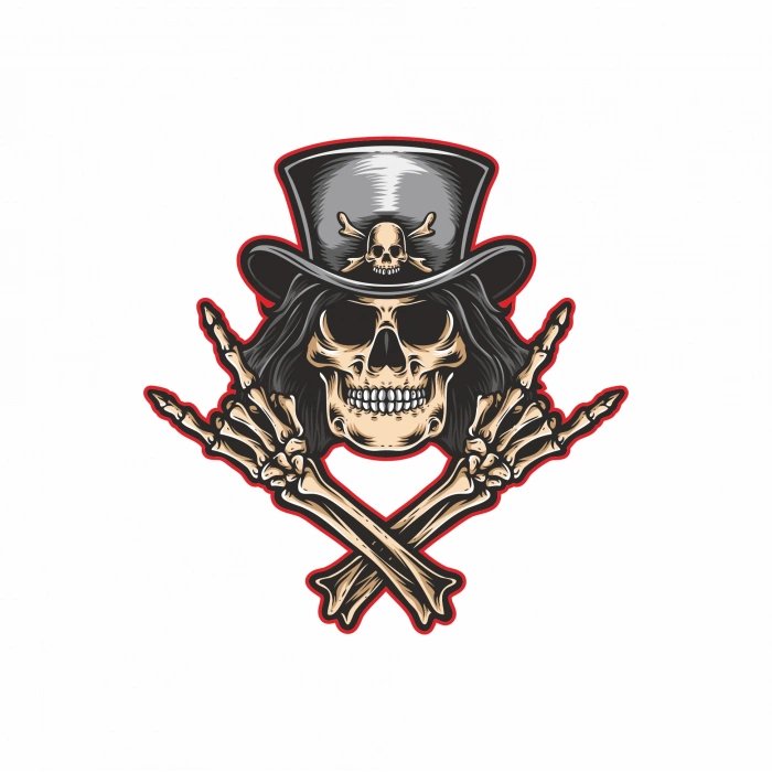 Rockcı iskelet Sticker 10x10 cmRenkli Sticker