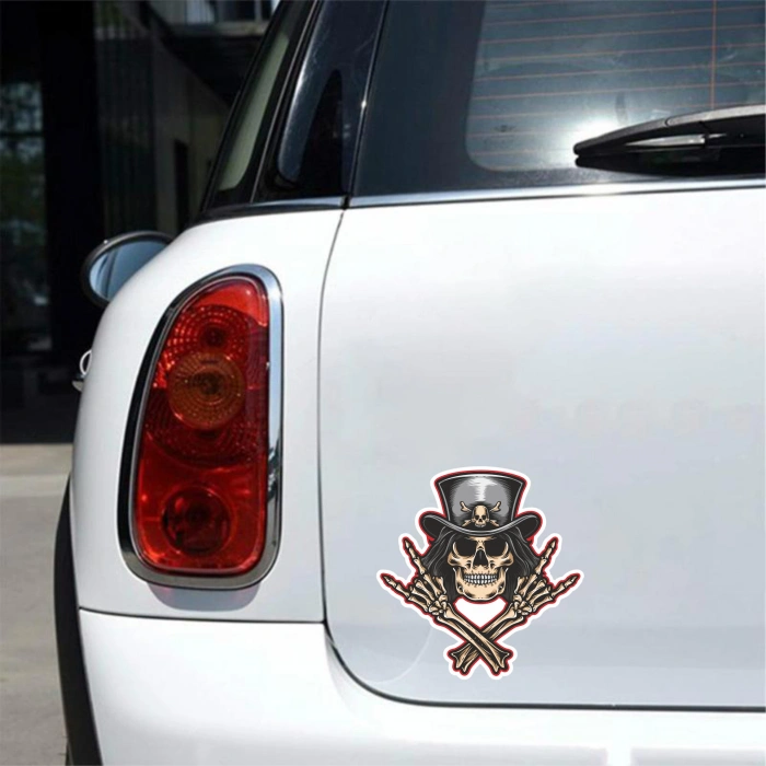 Rockcı iskelet Sticker 10x10 cmRenkli Sticker