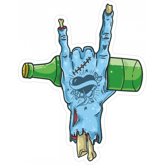 Rockcı Zombi Sticker 10x10 cmRenkli Sticker