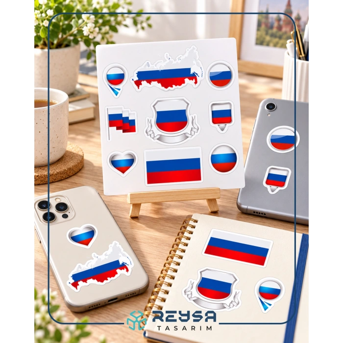 Rusya Sticker Set – A5 Rusya Bayrağı Temalı Laptop Telefon Defter Sticker Seti