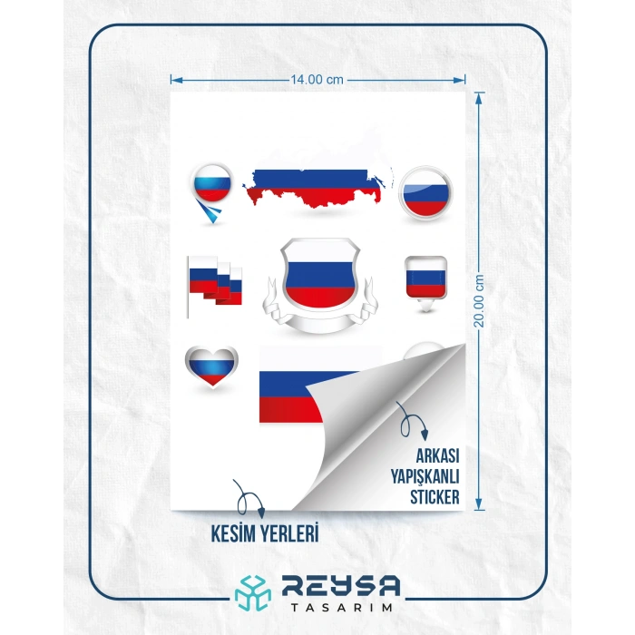 Rusya Sticker Set – A5 Rusya Bayrağı Temalı Laptop Telefon Defter Sticker Seti