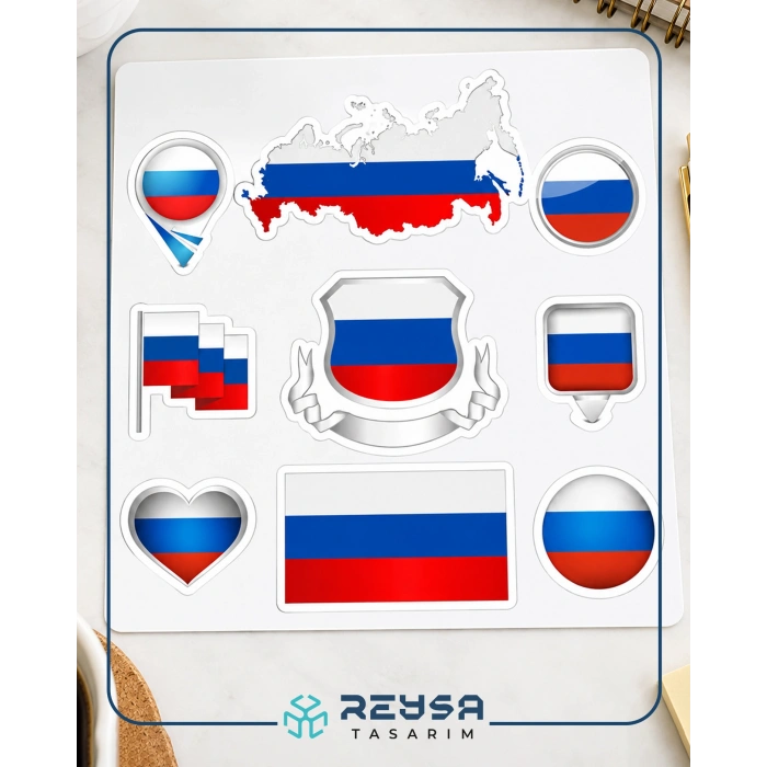 Rusya Sticker Set – A5 Rusya Bayrağı Temalı Laptop Telefon Defter Sticker Seti