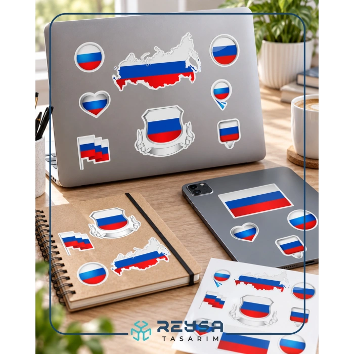 Rusya Sticker Set – A5 Rusya Bayrağı Temalı Laptop Telefon Defter Sticker Seti