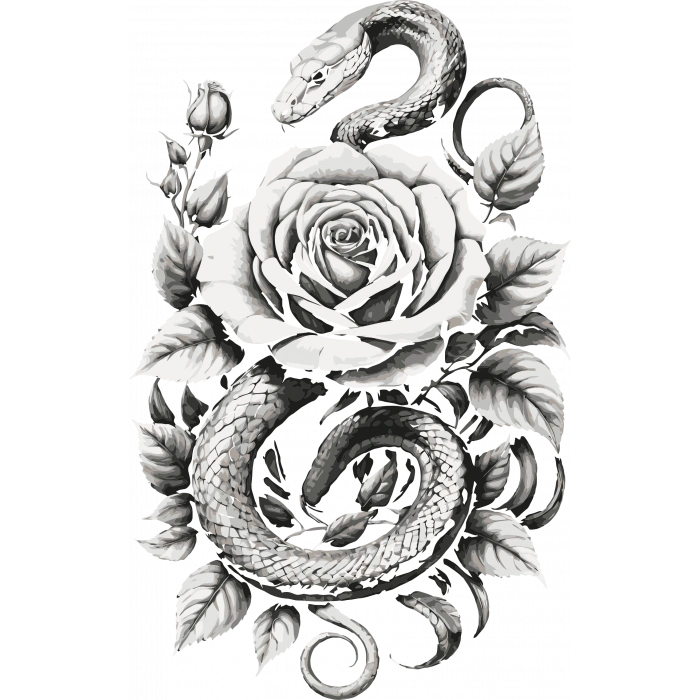 Yılan ve Gül Sticker 10x10 cmRenkli Sticker