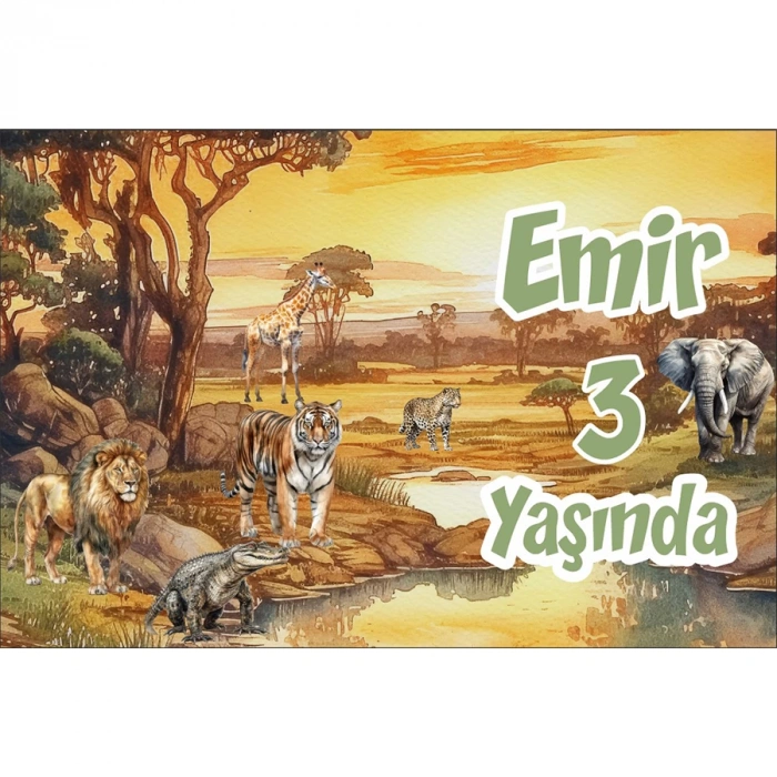 Safari Hayvanları Temalı Doğum Günü Afişi 100X150 cm