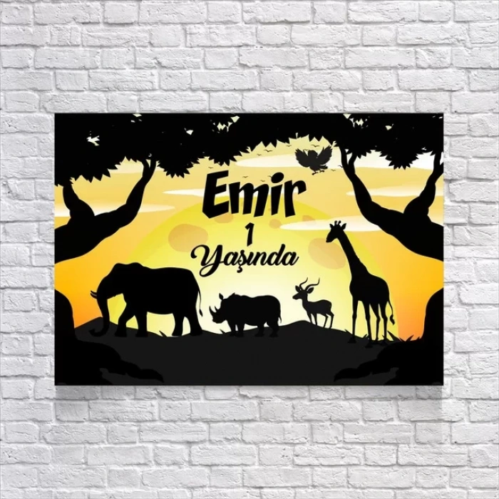 Safari Gün Batımı Temalı Doğum Günü Afişi 50X70 cm