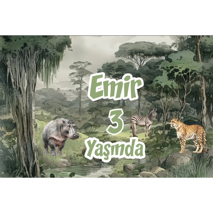 Safari Zebra ve Leopar Temalı Doğum Günü Afişi 70X100 cm